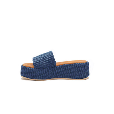 Thea - Navy | Raffia Wedges 