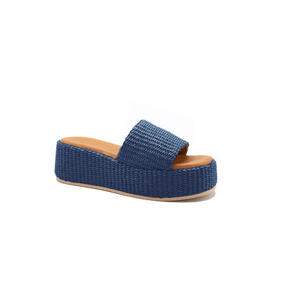Thea - Navy | Raffia Wedges 