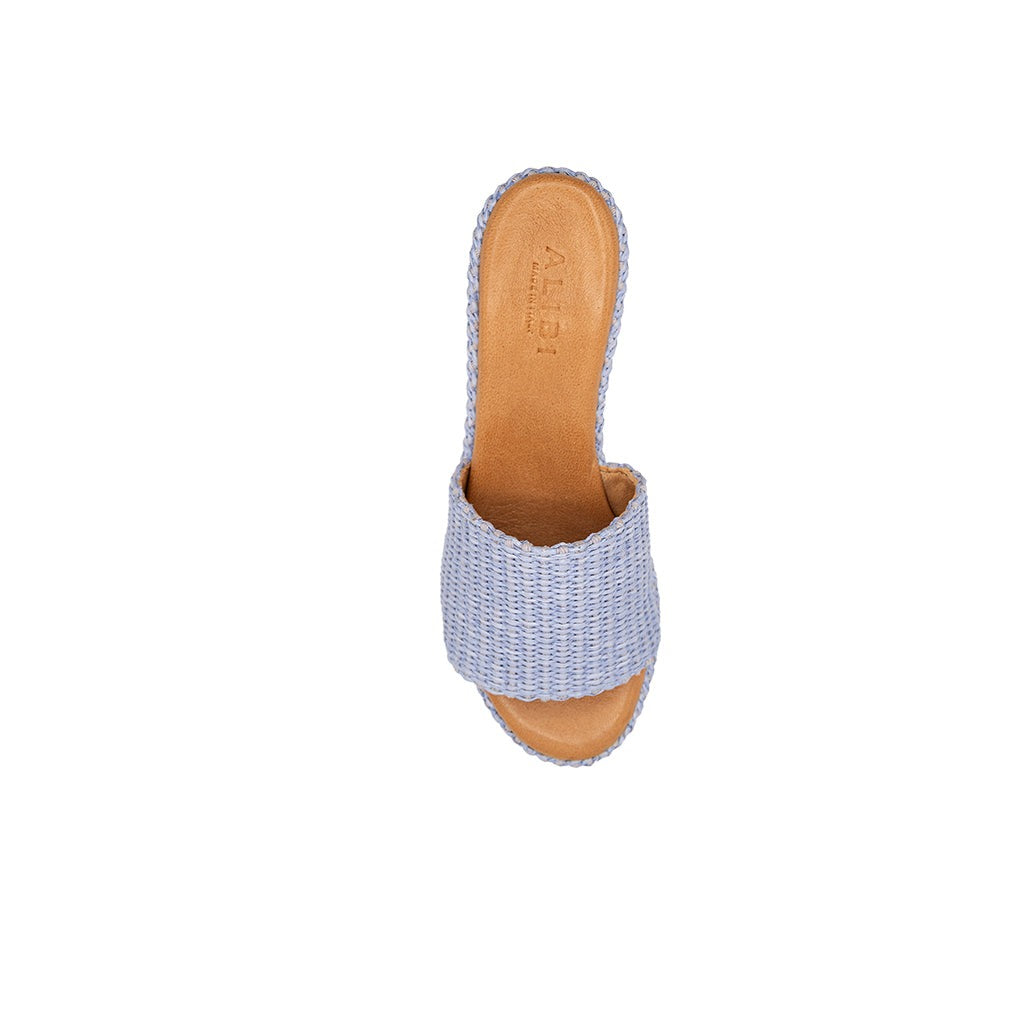 DAPHNE Light Blue Raffia wedge sandals ALIBI - Main Image