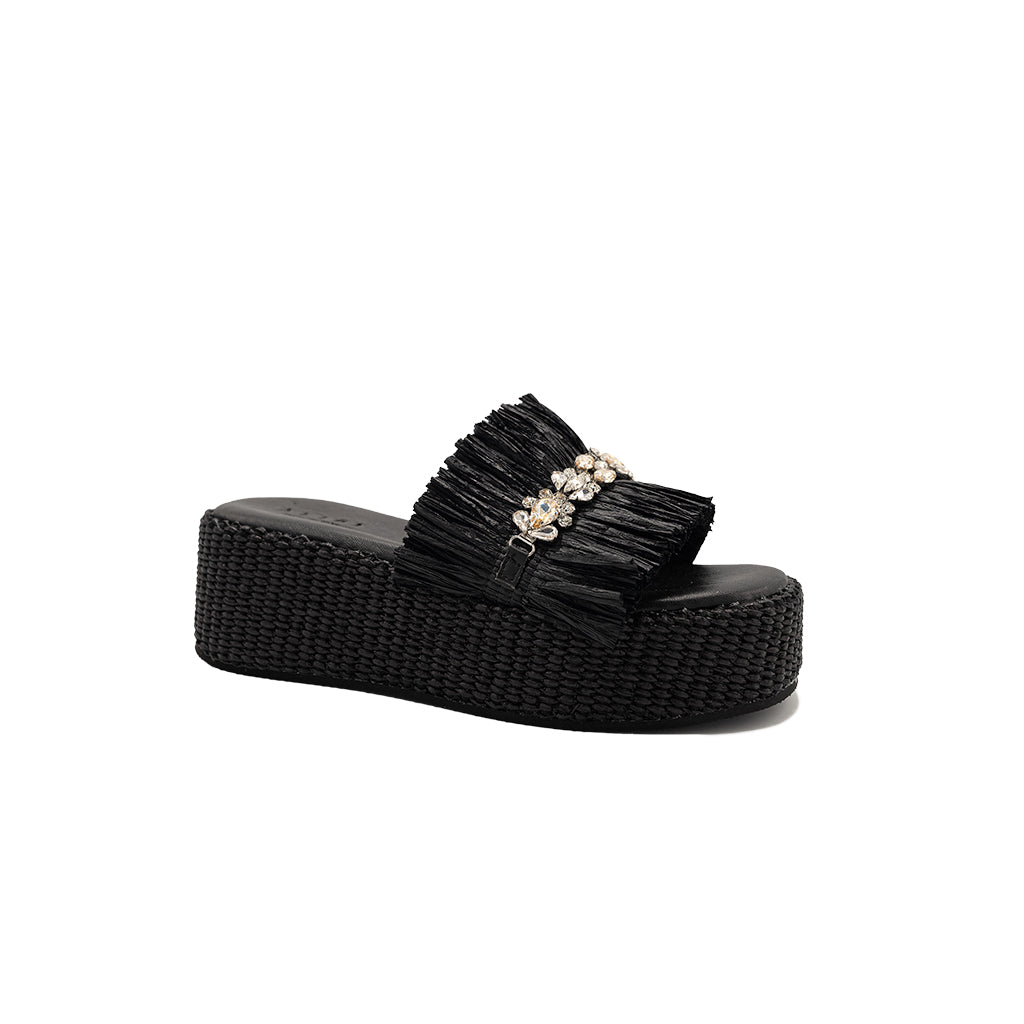 Olympia - Black | Sandalias con Cuña de Rafia