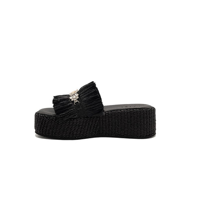 Olympia - Black | Sandali con zeppa in Rafia