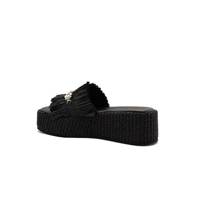 Olympia - Black | Sandalias con Cuña de Rafia