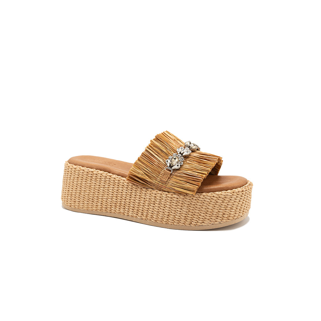 Olympia - Beige | Sandalias con Cuña de Rafia