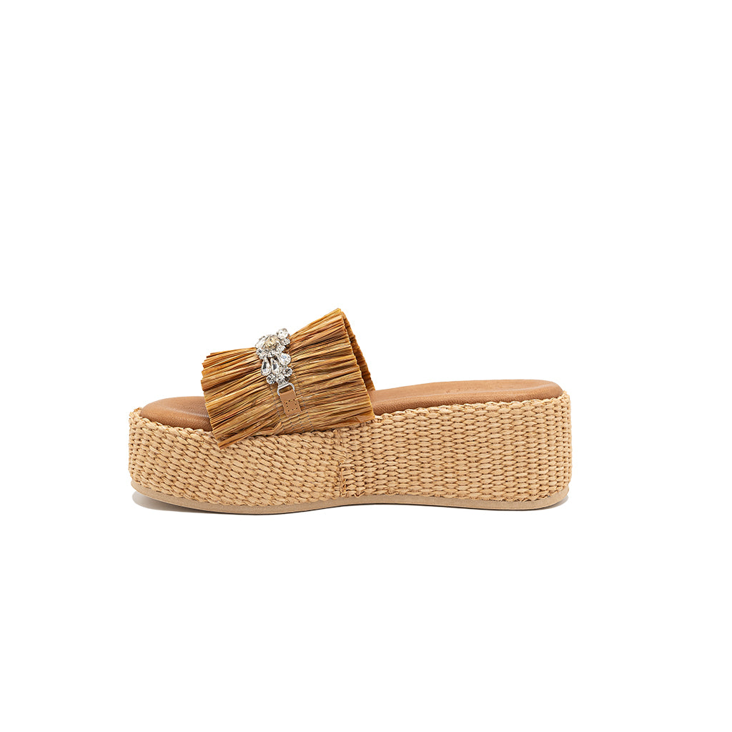 Olympia - Beige | Sandali con zeppa in Rafia