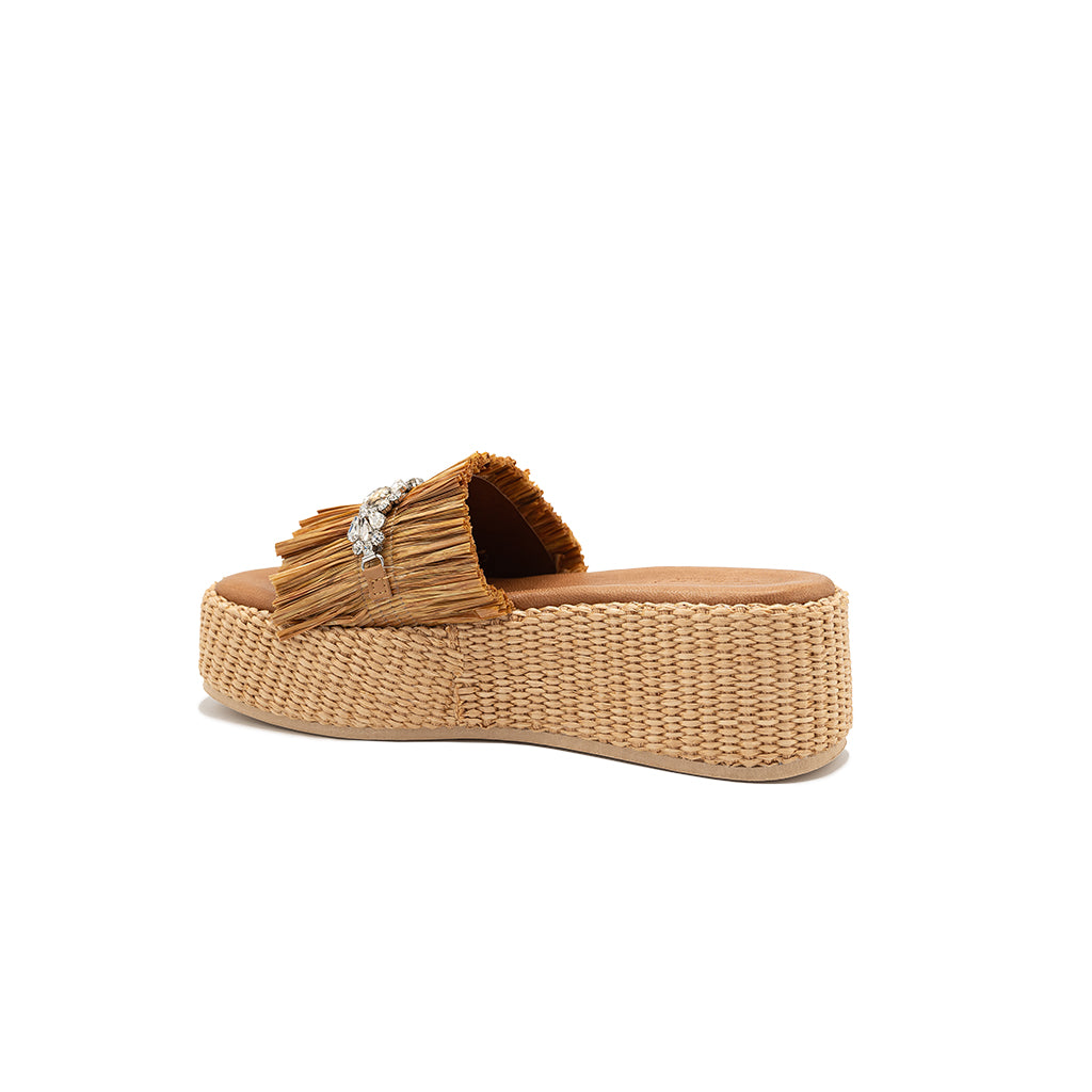 Olympia - Beige | Sandalias con Cuña de Rafia