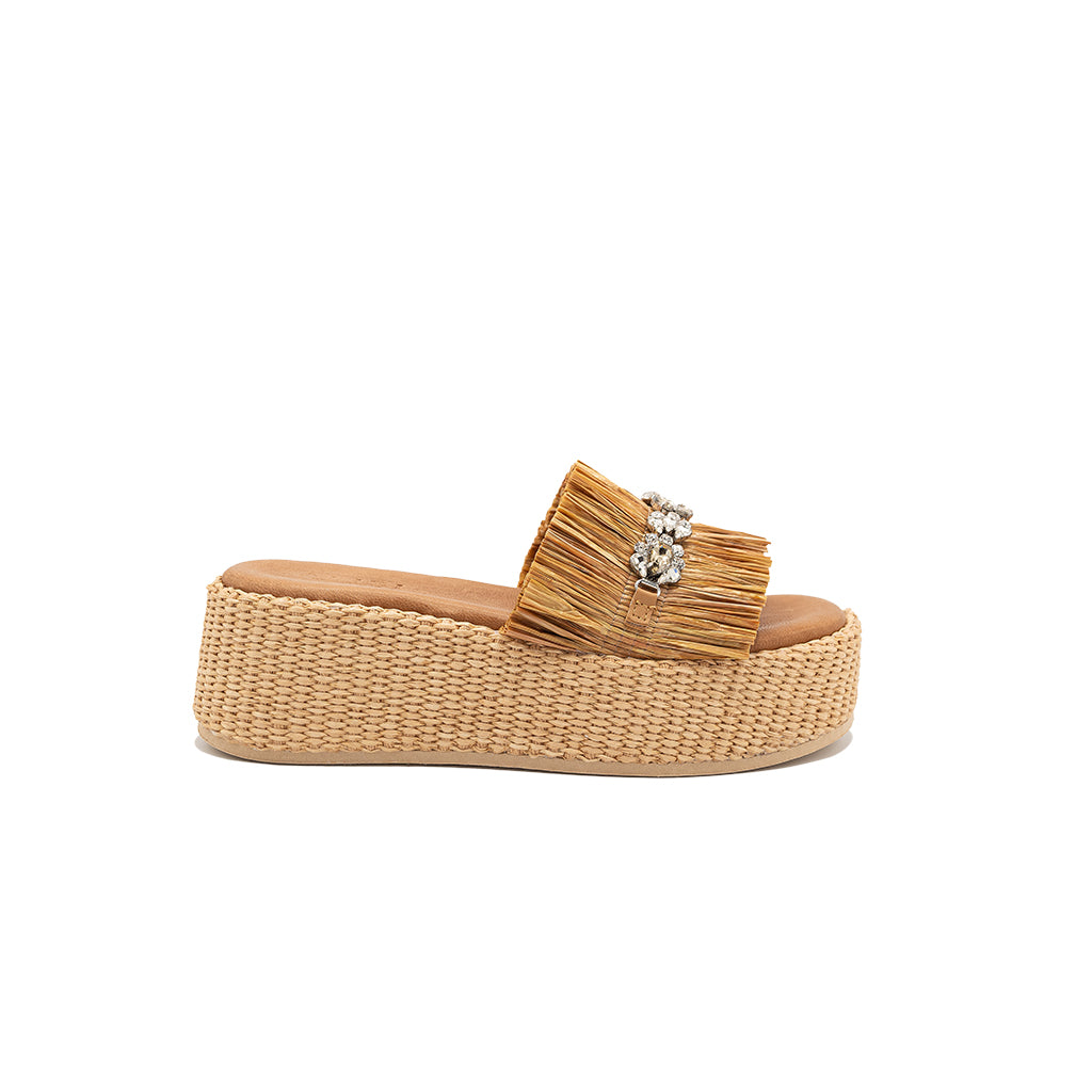 Olympia - Beige | Sandalias con Cuña de Rafia