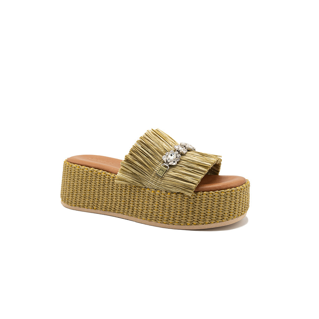 Olympia - Olive | Sandalias con Cuña de Rafia