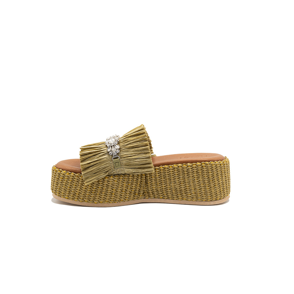 Olympia - Olive | Sandalias con Cuña de Rafia