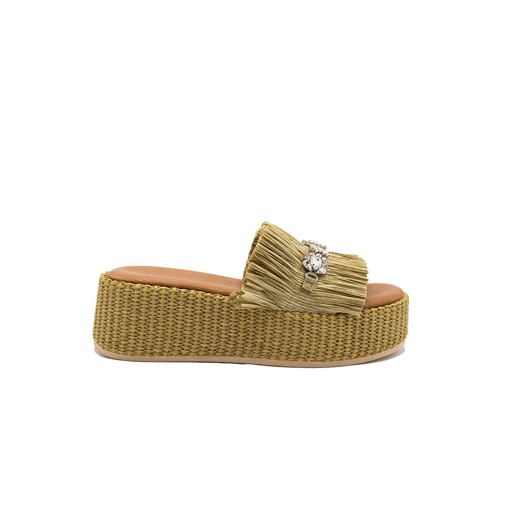 Olympia - Olive | Sandali con zeppa in Rafia