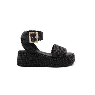 Terry - Black | Sandali con zeppa in Rafia