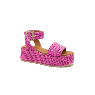 Terry - Fucsia | Sandali con zeppa in Rafia