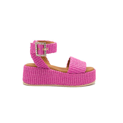 Terry - Fucsia | Sandali con zeppa in Rafia