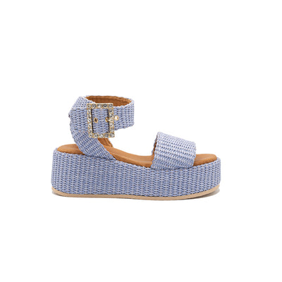 Terry - Light Blue | Sandali con zeppa in Rafia