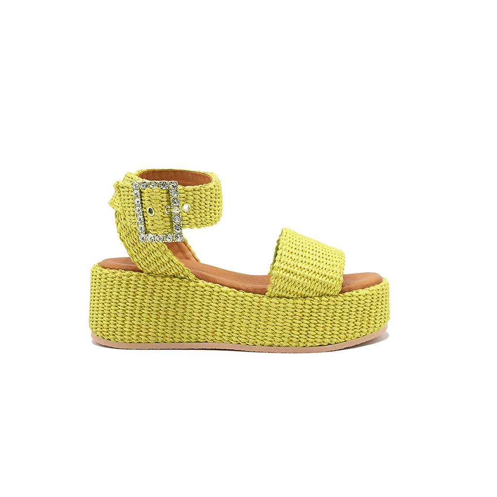 Terry - Lime | Sandali con zeppa in Rafia