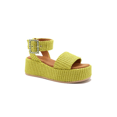 Terry - Lime | Sandali con zeppa in Rafia