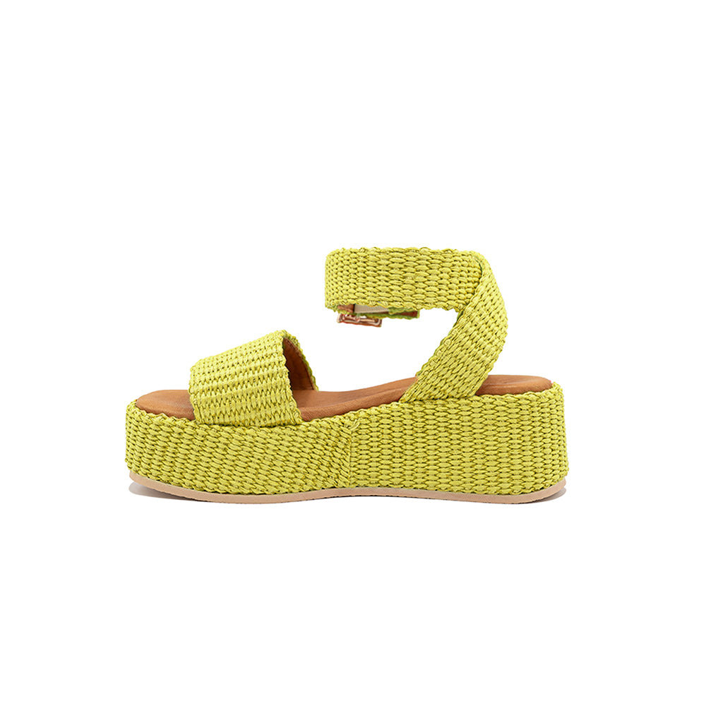 Terry - Lime | Sandali con zeppa in Rafia