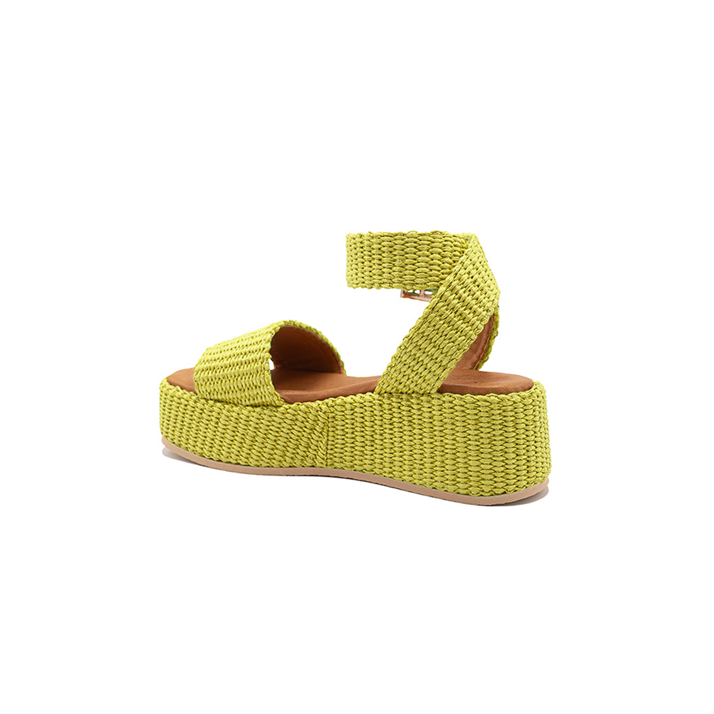 Terry - Lime | Sandali con zeppa in Rafia