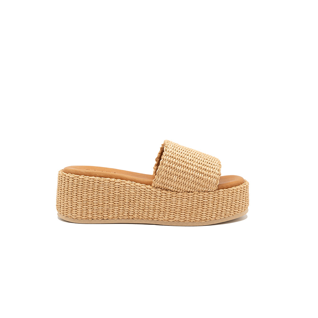 Thea - Beige | Sandali con zeppa in Rafia