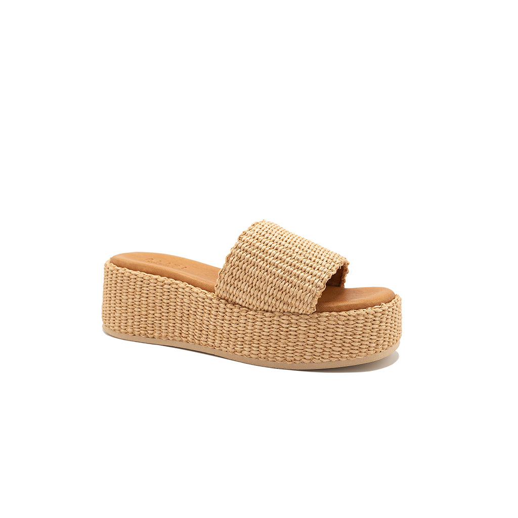 Thea - Beige | Sandali con zeppa in Rafia