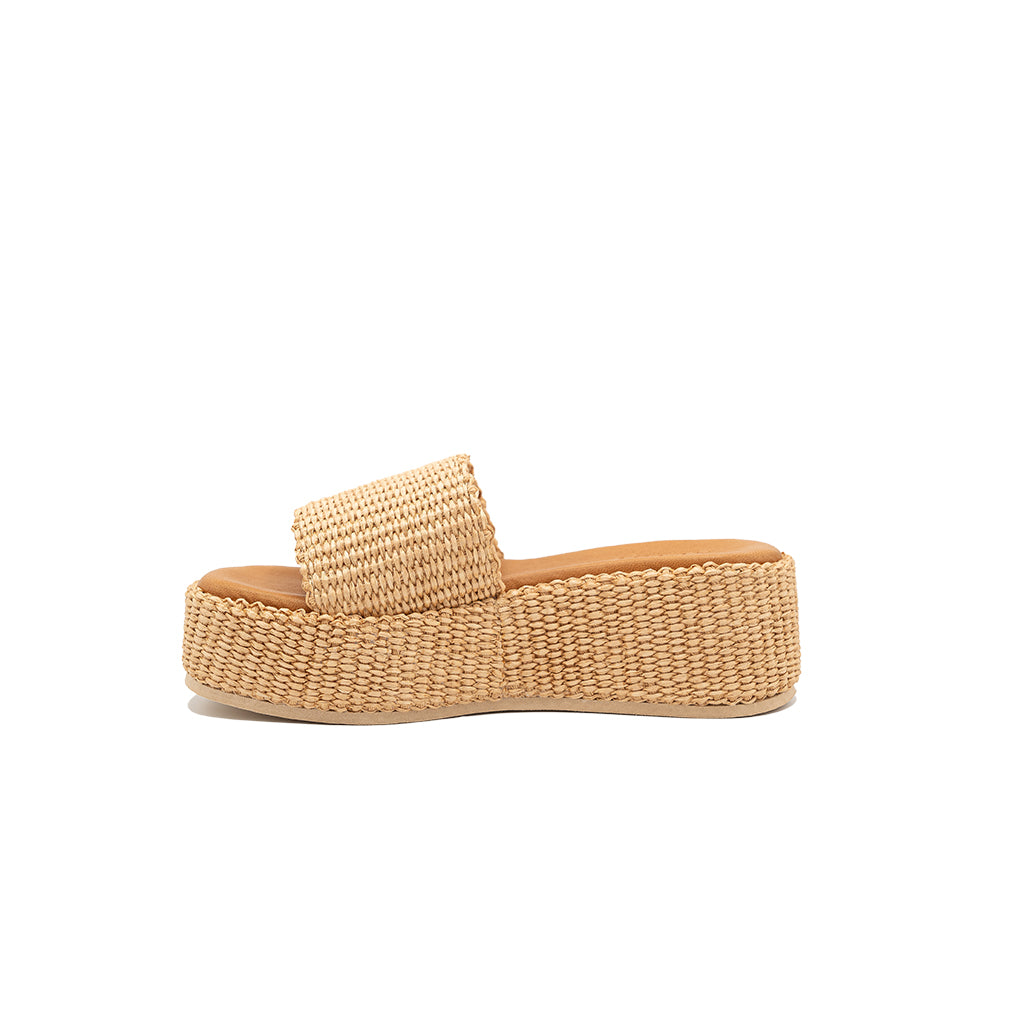 Thea - Beige | Sandali con zeppa in Rafia