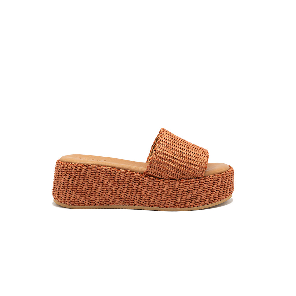 Thea - Brick | Sandali con zeppa in Rafia