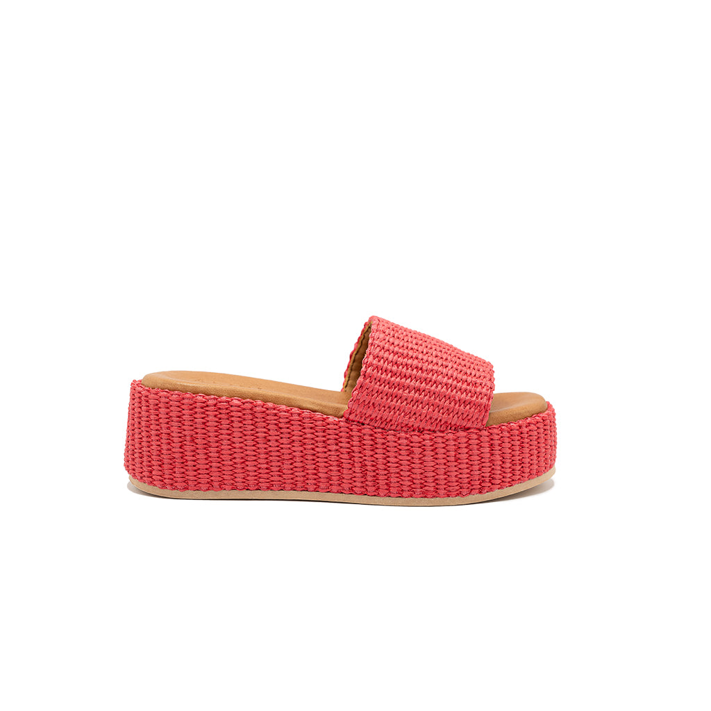 Thea - Coral | Sandali con zeppa in Rafia