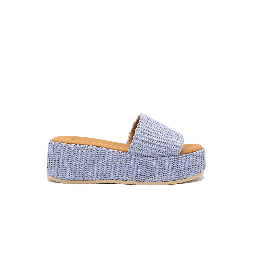 Thea - Light Blue | Sandali con zeppa in Rafia