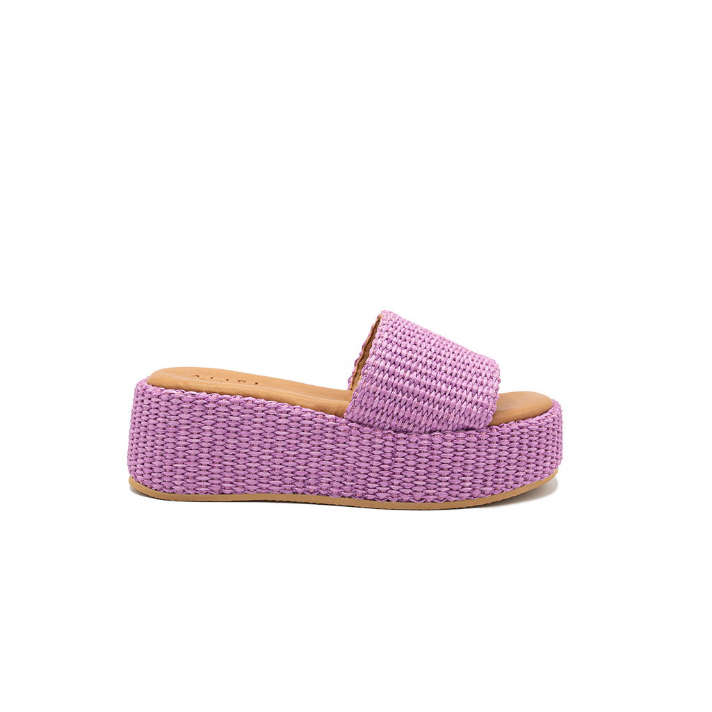 Thea - Lilac | Sandali con zeppa in Rafia