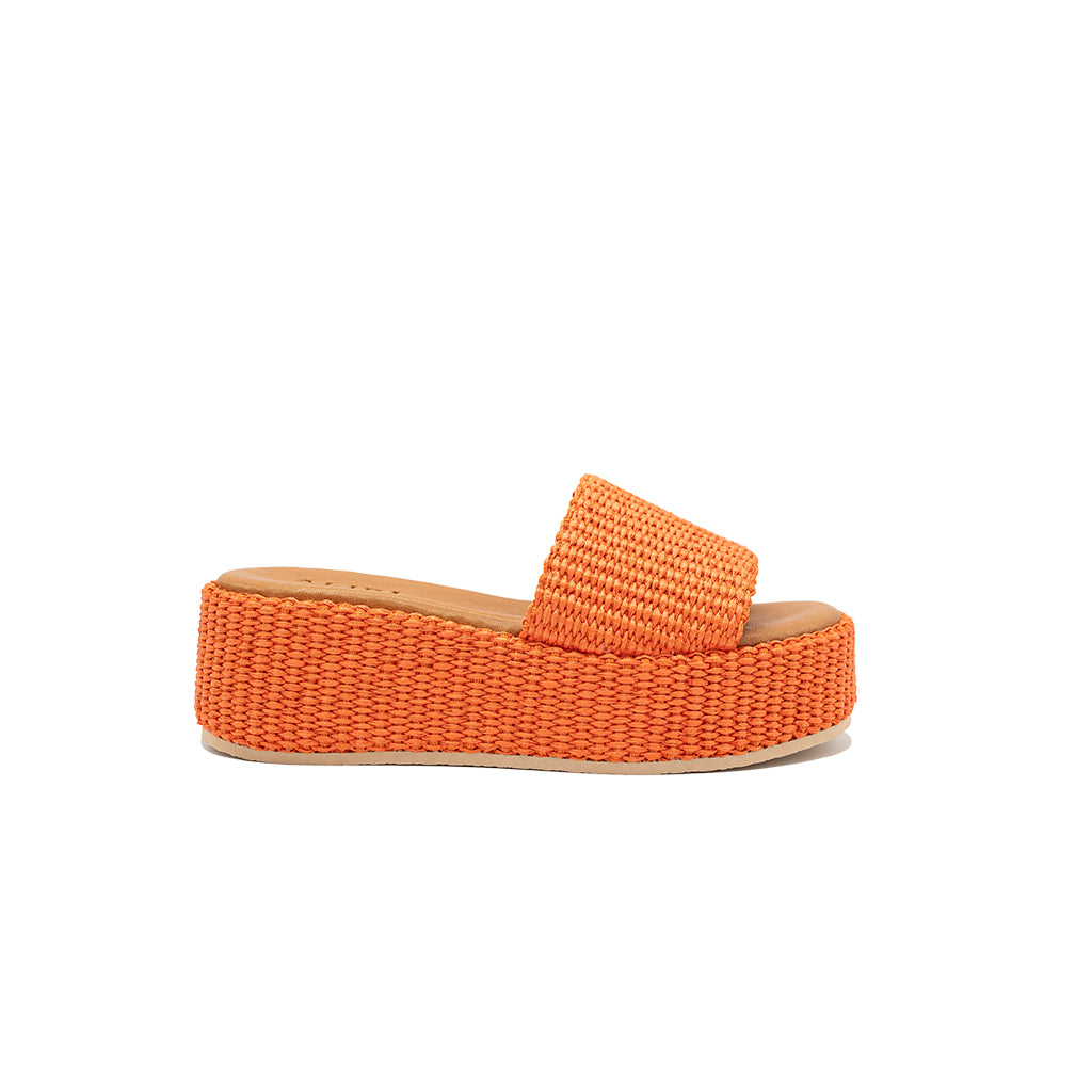 Thea - Orange | Sandali con zeppa in Rafia