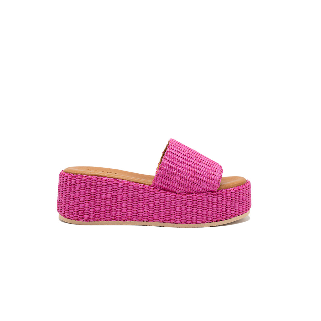 Thea - Fucsia | Sandali con zeppa in Rafia