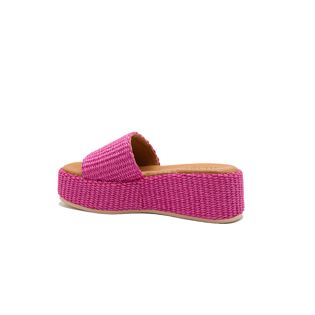 Thea - Fucsia | Sandali con zeppa in Rafia