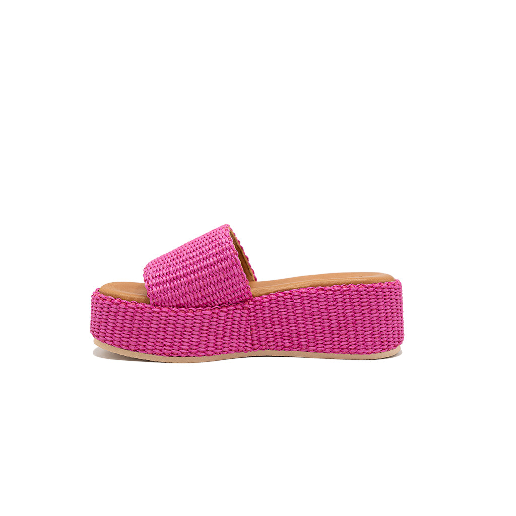 Thea - Fucsia | Sandali con zeppa in Rafia