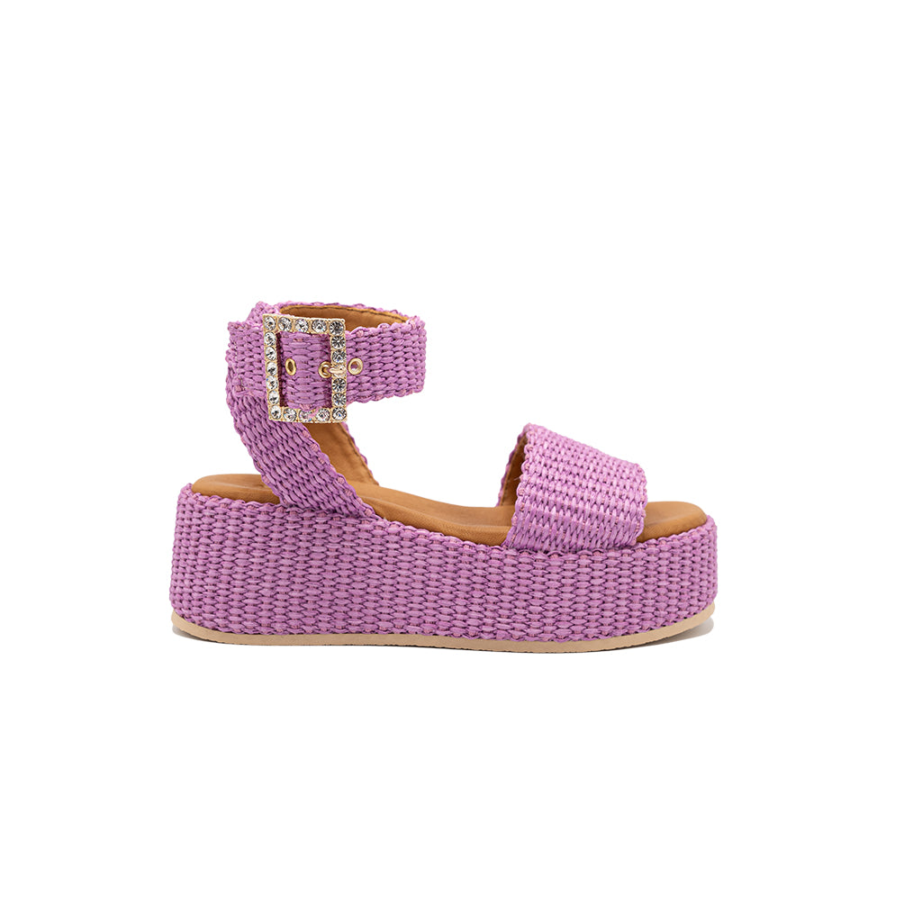 Terry - Lilac | Sandali con zeppa in Rafia