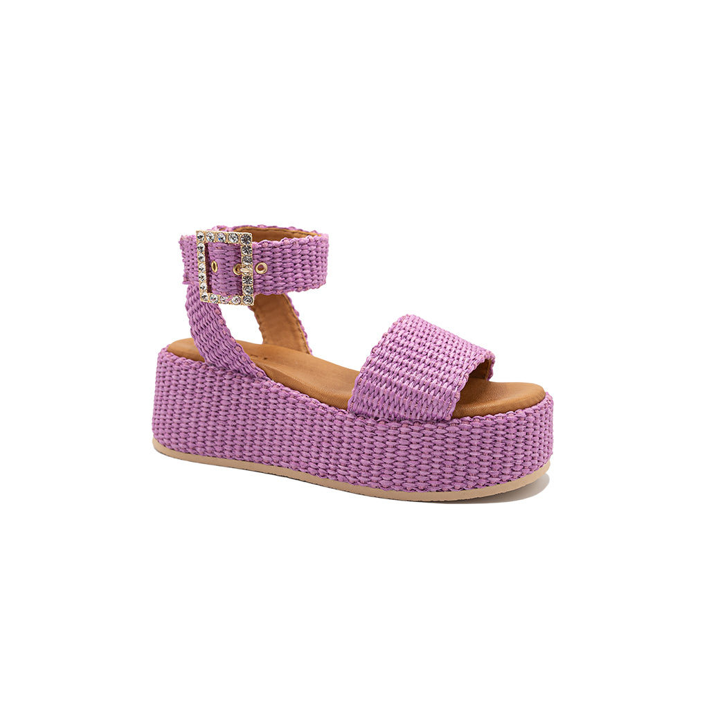 Terry - Lilac | Sandali con zeppa in Rafia