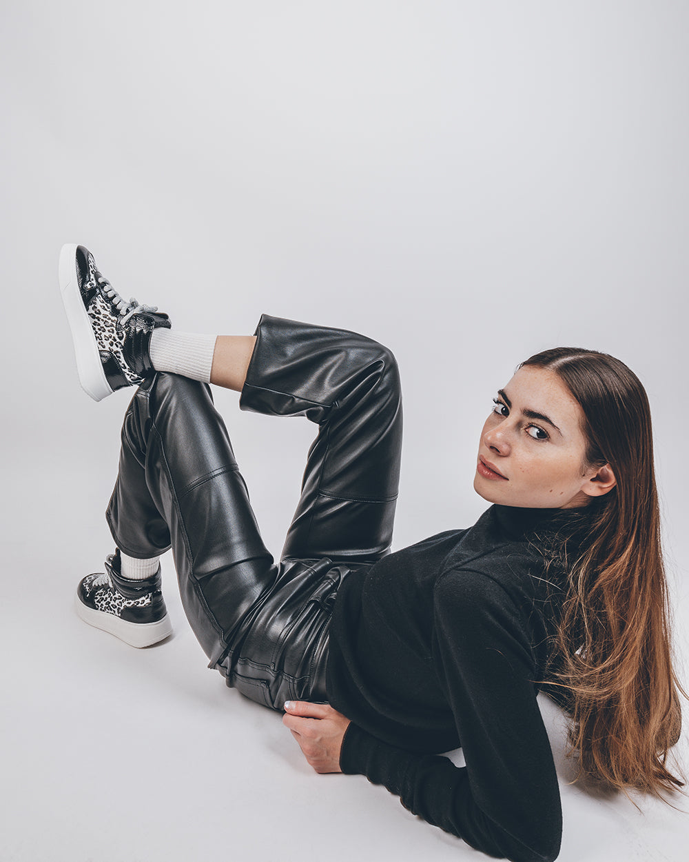 Megan | Sneakers in Pelle Black/Leopard