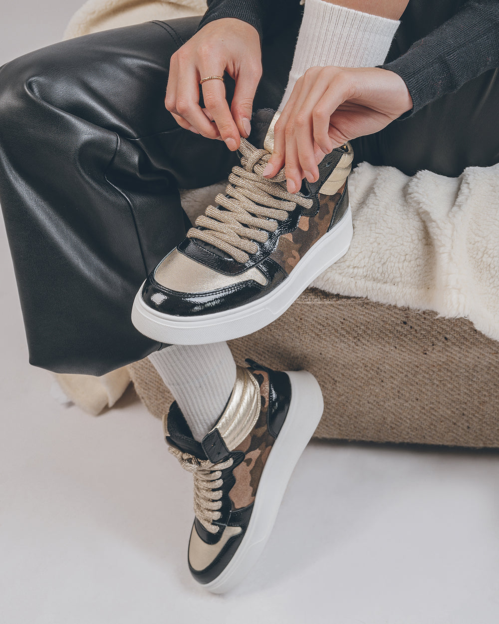 Megan | Sneakers in Pelle Gold/Camouflage