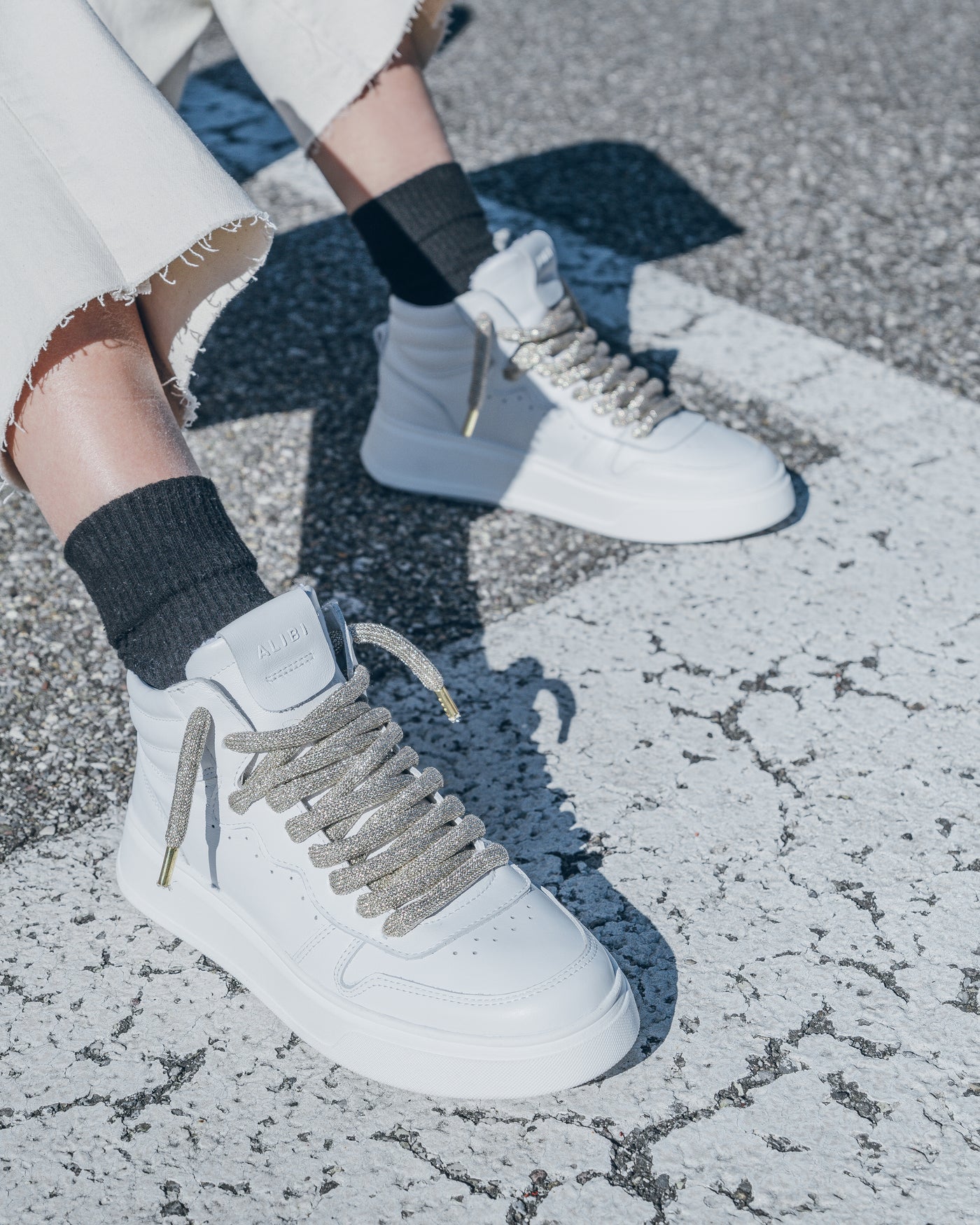 Megan | Sneakers in Pelle White/Gold