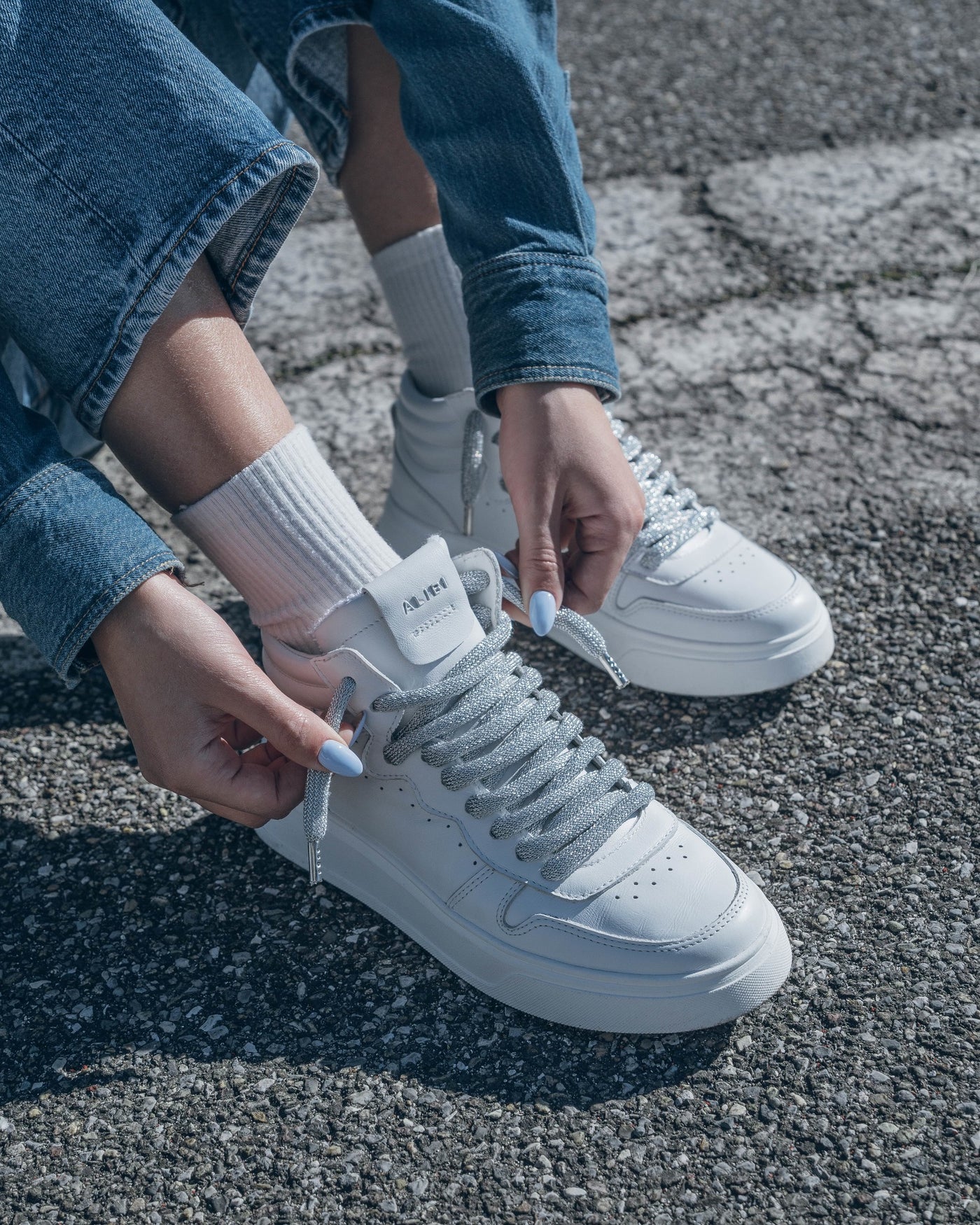 Megan | Sneakers in Pelle White/Silver